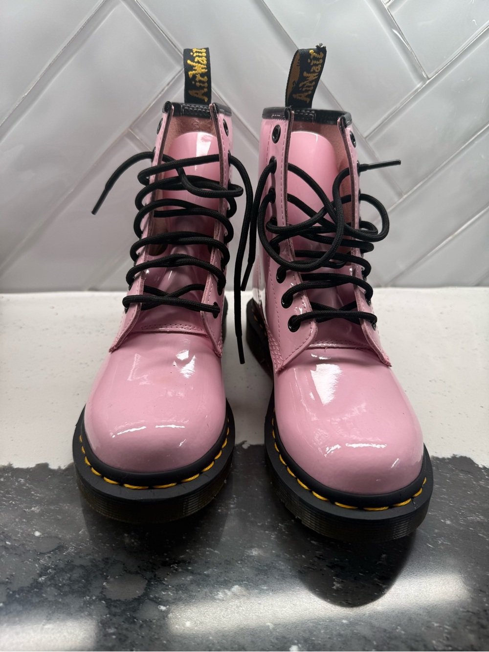 Dr. Martens Inspired Pink Patent Lace-Up Combat Boots- size 5